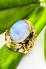 Large Moonstone Ring w/ Leaf Setting