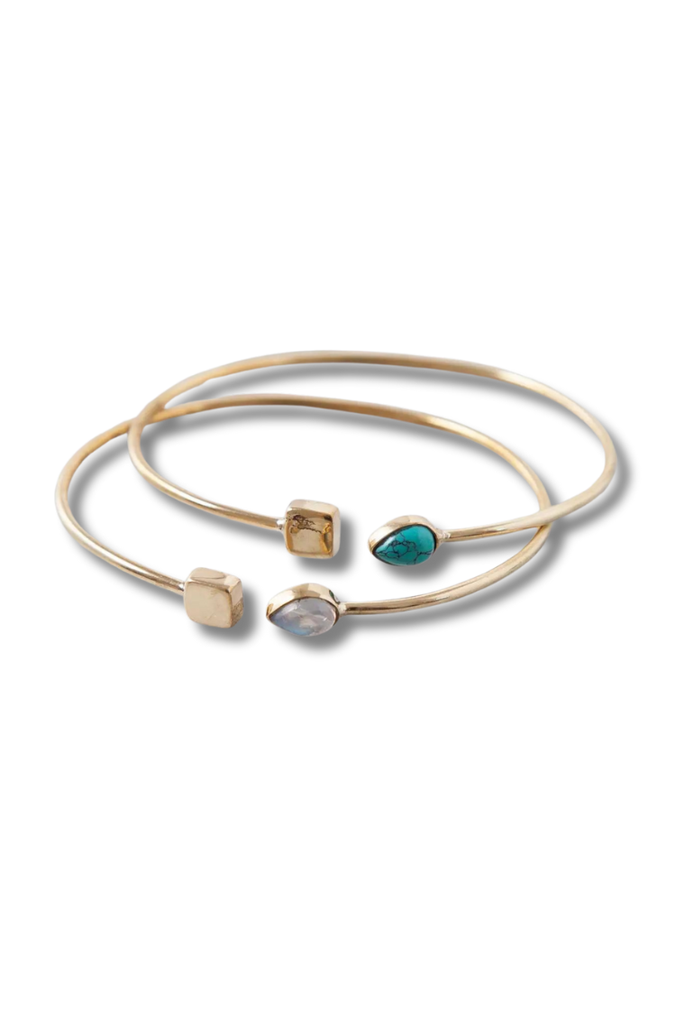 Square Brass End with Stone Bangle